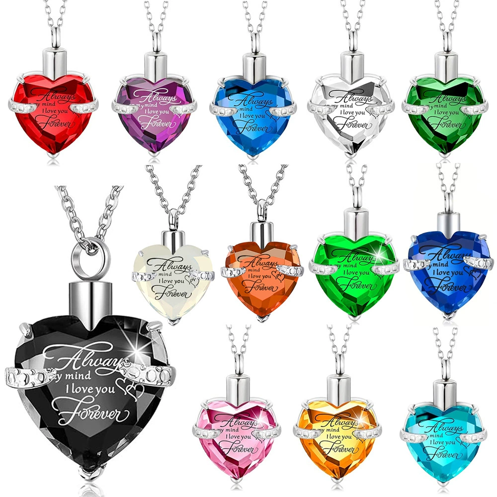 Трансграничные горячие продажи домашних животных пепел ожерелье кремированных ювелирных изделий в форме сердца циркон пепел подвеска из нержавеющей стали памятная подвеска