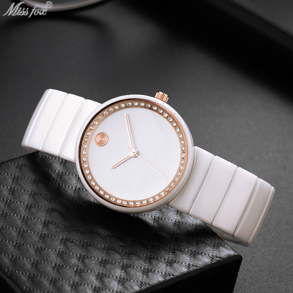 MISSFOX梦幻女神ins手表女士女生高端白色陶瓷小众手表正品牌腕表