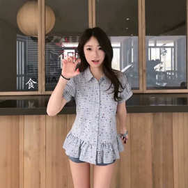 法式短袖衬衫女夏季薄款POLO领防晒百搭高级感别致上衣女跨境批发