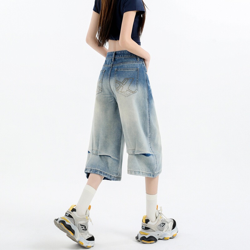 Design-Inspired Gradient Color Cropped Jeans for Women, 2026 Summer New Style, Unique Fashion Trend, Loose Straight-Leg Mid-Length Pants Design-Inspired Gradient Color Cropped Jeans for Women, 2026 Summer New Style, Unique Fashion Trend, Loose Straight-Leg Mid-Length Pants