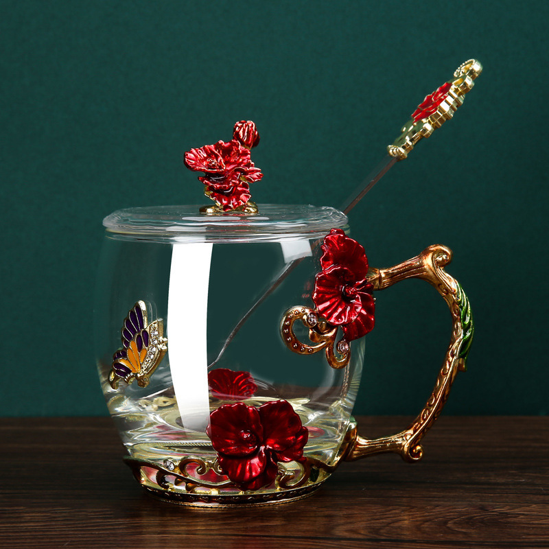 Enamel color water Cup home living room creative light luxury coffee cup female fashion glass breakfast Milk Cup suit