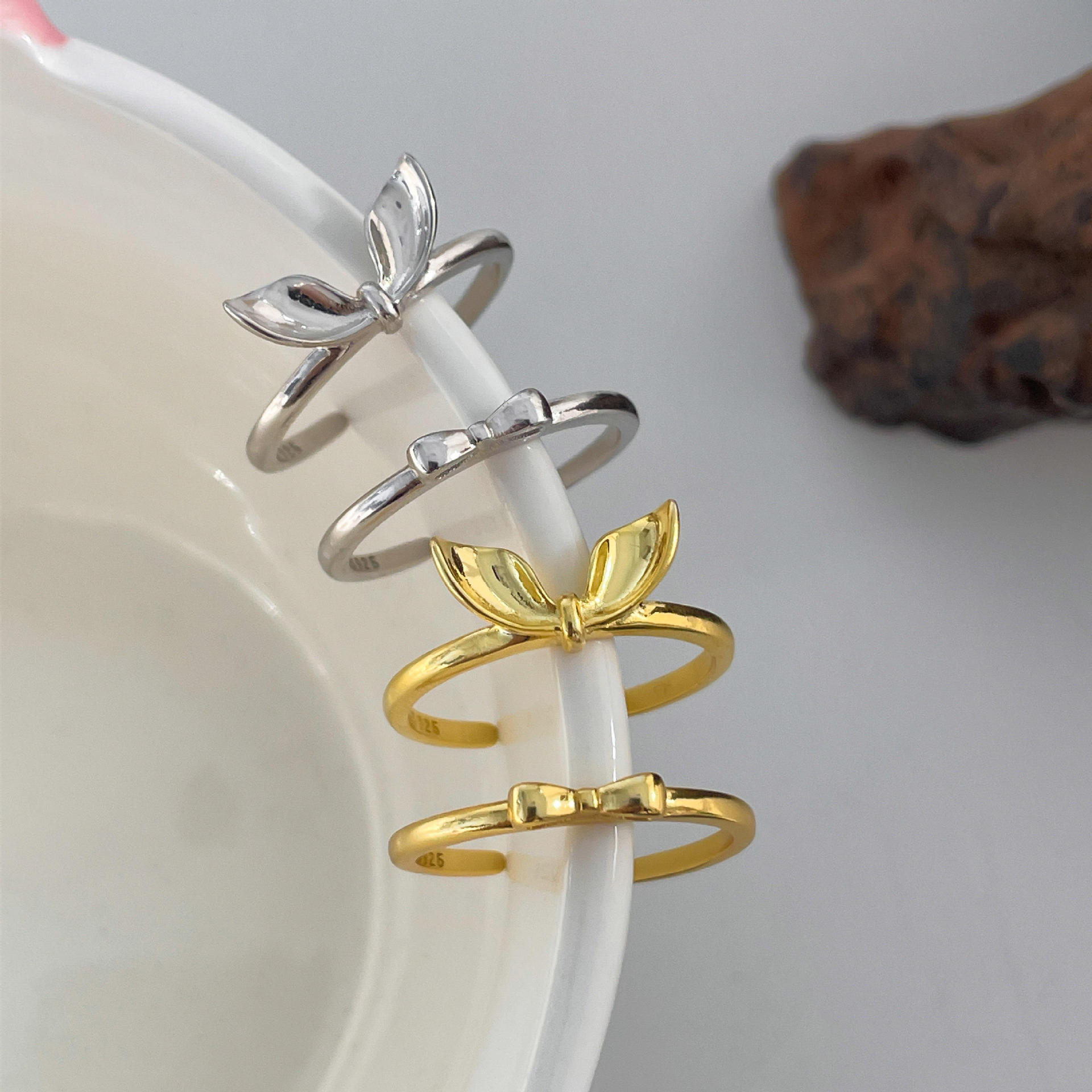 S pure silver cute rabbit ear bow for female niche design, light luxury trendy index finger 2023 ring_voghion.com