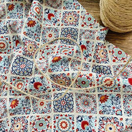 团花 数码印花锦棉面料新中式旗袍连衣裙上衣汉服手工diy面料