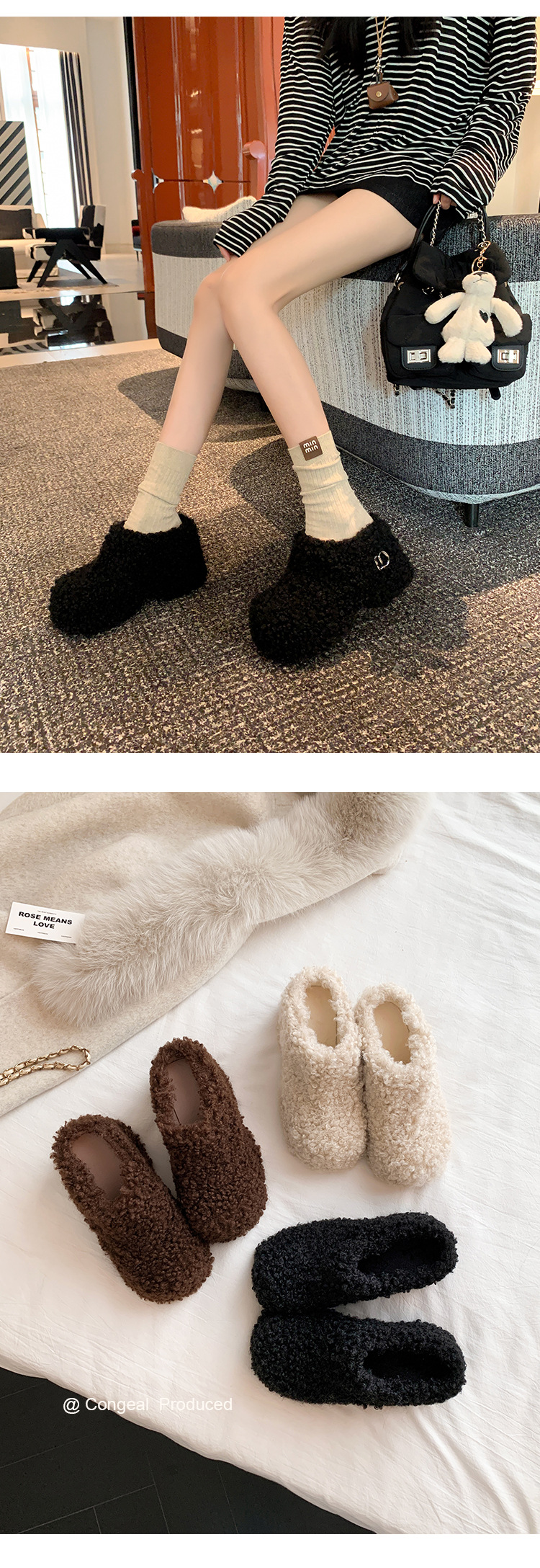 Dép bông Birkenstock đế trong siêu dày nữ, lót lông cừu ấm áp, mũi nhọn len cừu, form bao bọc — Lớp lót nhung đen, Lớp lót nhung màu nâu, Lớp lót đơn màu trắng nhạt, Màu đen một lớp chi tiết 16