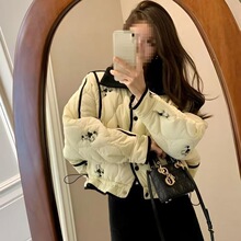 法式印花小香风加厚保暖短款外套棉服女冬季新款宽松百搭棉衣