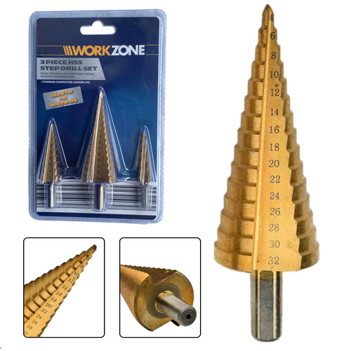 Large three-piece triangular shank straight groove step drill 4-32, 4-20, 4-12, titanium-plated pagoda drill hole opener