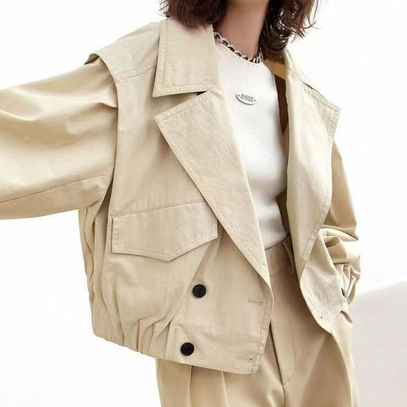 Mo Short Trench Coat for Women 2025 Autumn New Casual Lapel Waist-Cinching Loose Silhouette Stylish Top