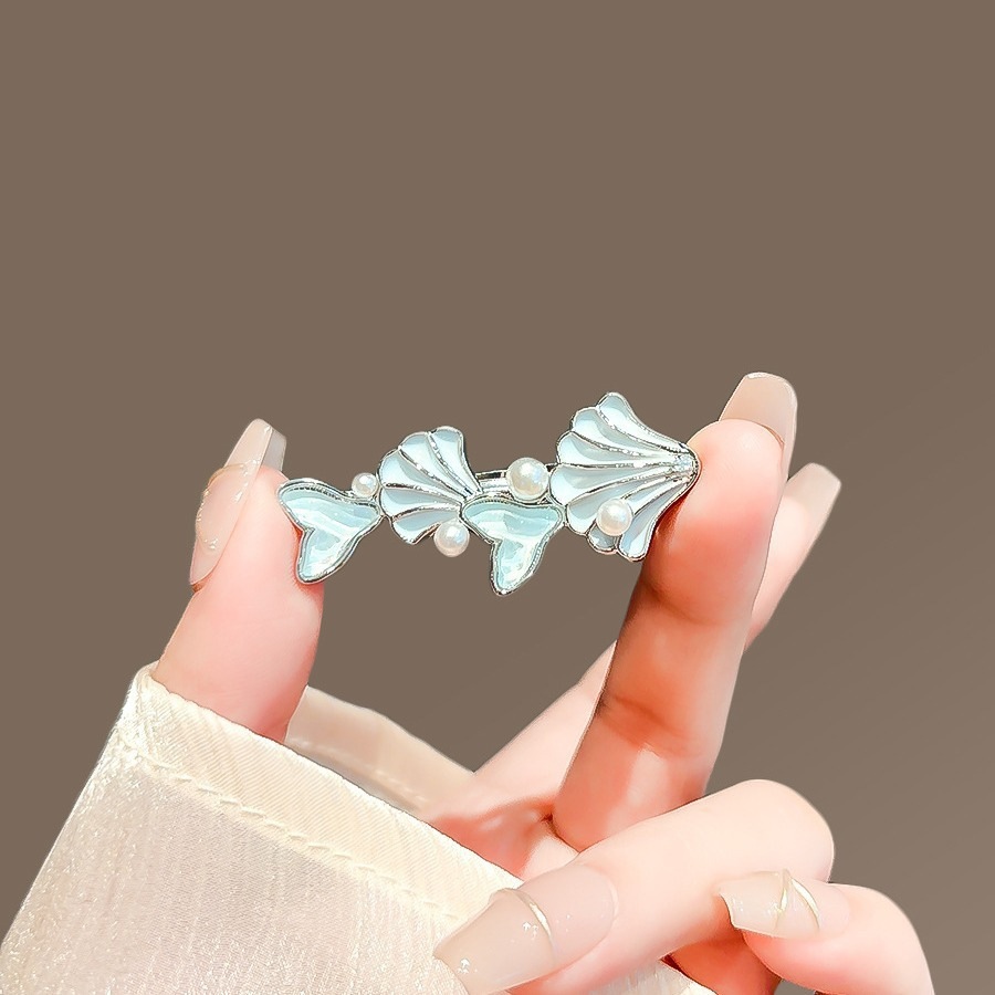 조개 껍데기 물고기 꼬리 진주 머리핀