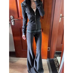灰色别致漂亮初春收腰修身小外套女2025新款韩系早秋休闲连帽卫衣