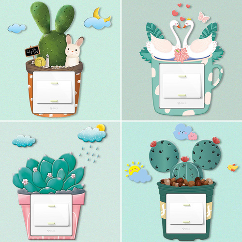 Cross-border ins wall sticker soft glue luminous cartoon 3D three-dimensional switch sticker socket protective cover simple decorative cover