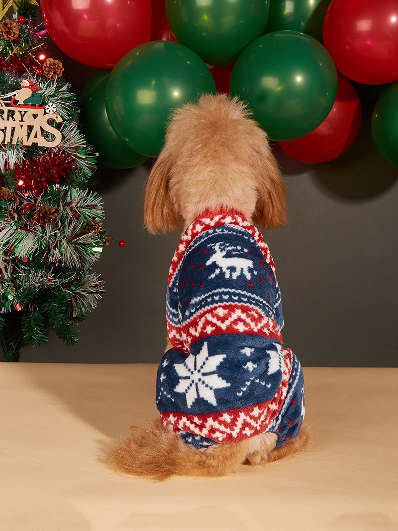 Christmas dog hat coral velvet round neck pullover Christmas dog four-legged fleece coat_voghion.com