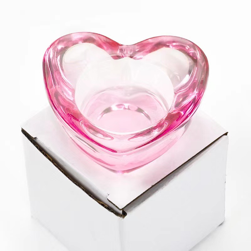 Vaso de cristal de uñas transfronterizo engrosado sin tapa taza de lavado de pluma Rosa alto transparente en forma de corazón herramientas de manicura de vidrio al por mayor