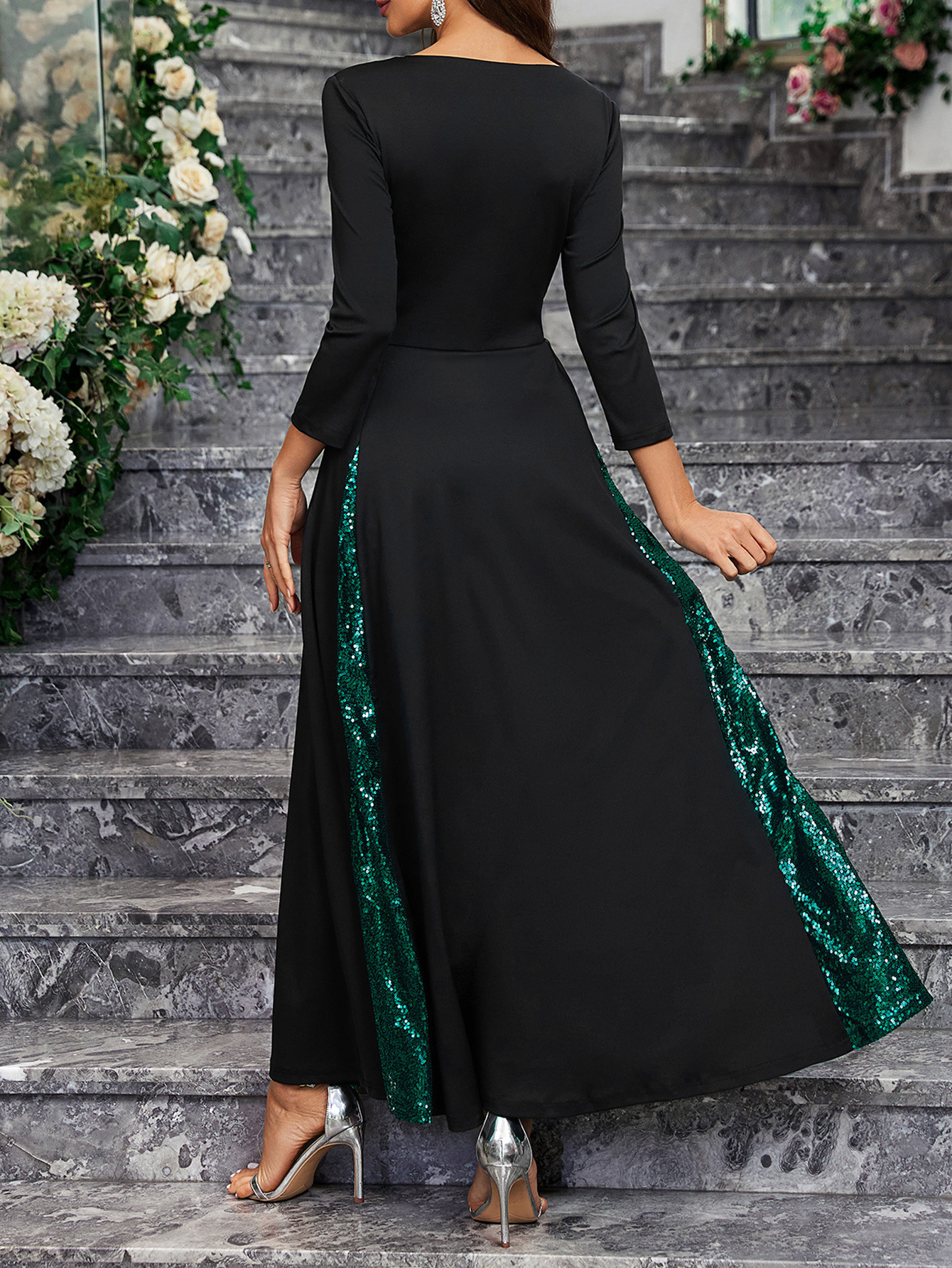 Ropa de mujer transfronteriza nuevo comercio exterior Amazon elegante lentejuelas gran fiesta cóctel vestido de fiesta de longitud media