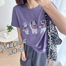 时尚先生~ 百搭卡通减龄印花圆领夏季薄款休闲圆领短袖T恤女款f