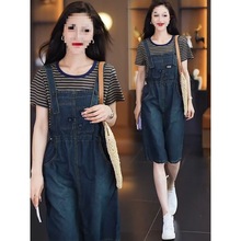 2025夏季新款拼接假两件洋气背带裙显休闲时尚