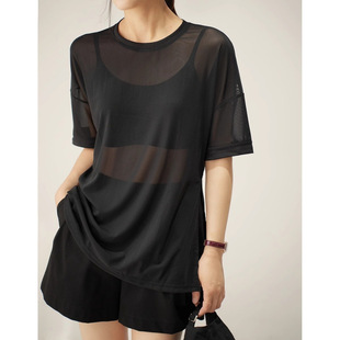 Mesh Yoga Clothing Top Women's Summer Thin Breathable Quick-drying Fitness Running Loose Short-sleeved Sports Shirt Blouse