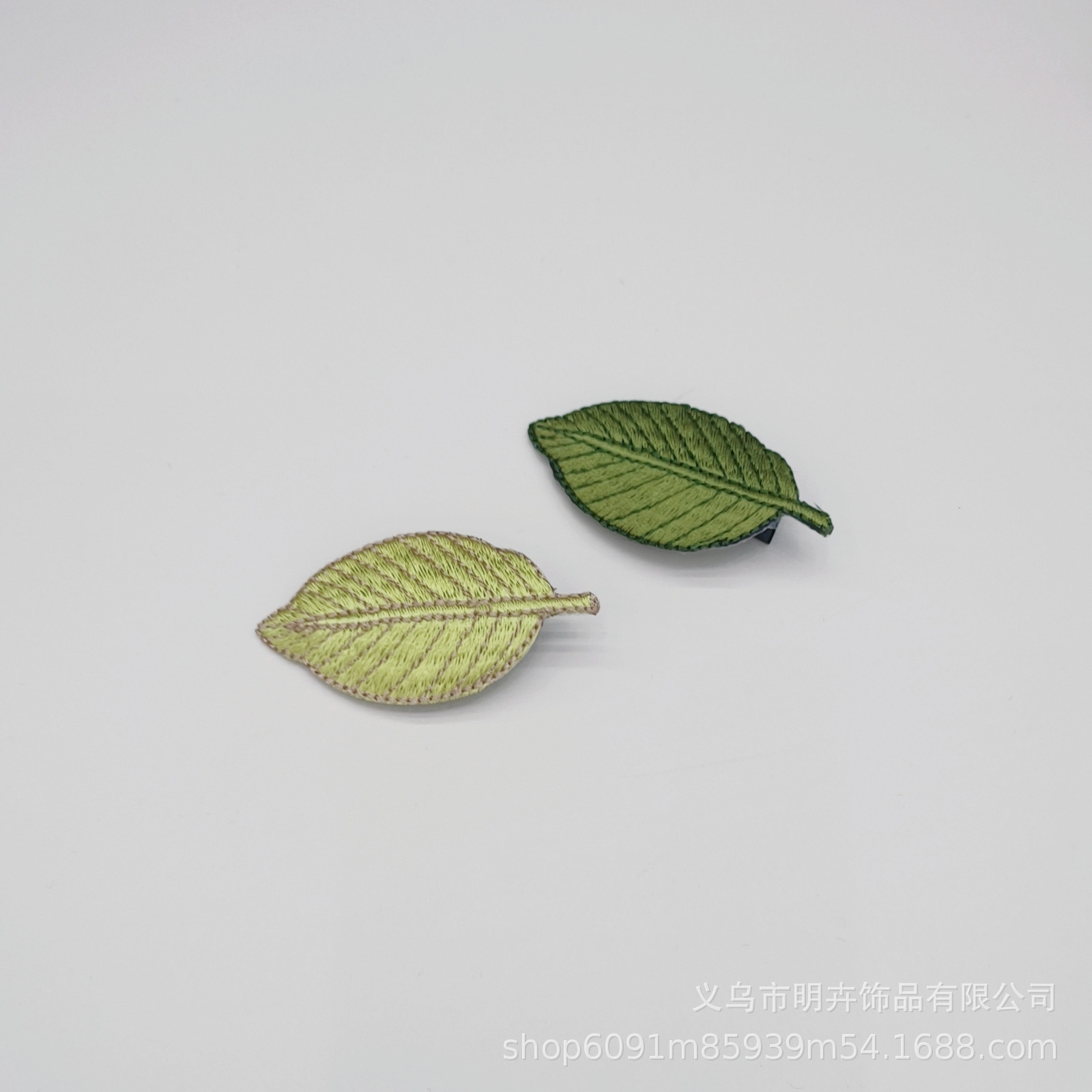Green Leaf Embroidered Hair Clip Sweet Side Clip Mori Girl Literary Retro Duckbill Clip Small Fresh Clip Cross-Border Wholesale