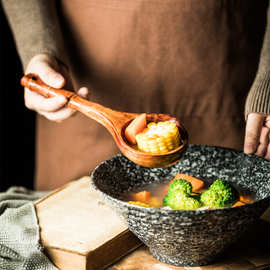 日式创意大号木勺带勺嘴木质汤勺家用大勺长柄盛汤勺舀粥调羹汤匙