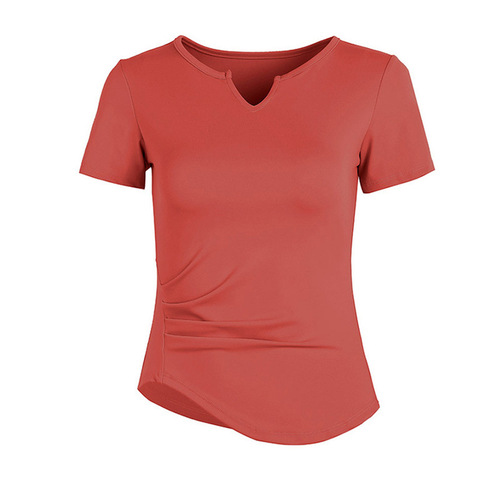 Women's Yoga Wear: Summer Short-Sleeve V-Neck Tight-Fitting Quick-Dry T-Shirt – Professional Black Fitness Apparel with a Bare-Minimalist Feel for Running and Workout Adventures