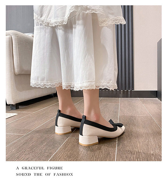 Giày cao gót nữ mũi vuông cổ thấp thắt nơ gót vuông 3–5 cm — Màu mơ, Màu nâu (màu trà sữa) chi tiết 15