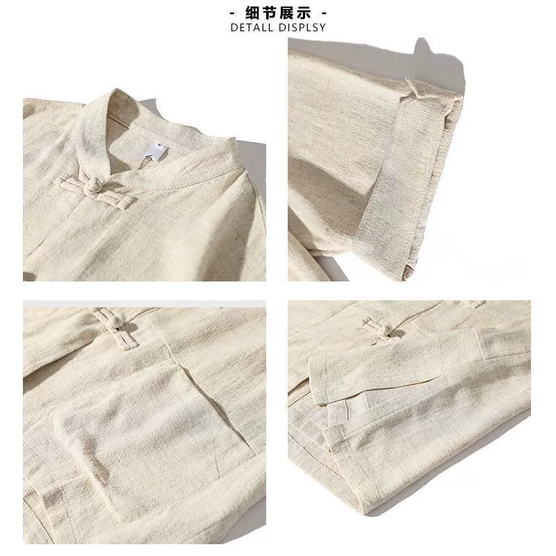Shirt, jacket, Chinese style, oversize, with short sleeve