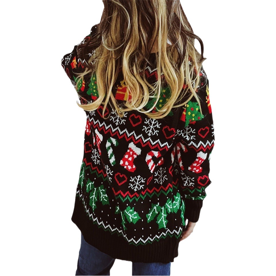 2023 transfronterizo Amazon otoño e invierno nuevo Nuevo Año nuevo suéter de un solo pecho con cuello en V tema navideño suéter de punto cardigan