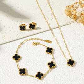 爆款13mm钛钢四叶草三件套饰品轻奢高级感女韩版手饰品ins冷淡风