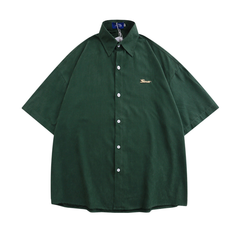 American Style Retro Solid Color Short-sleeved Shirt Men's Summer Velvet Simple Street Design Sense Loose Casual All-match Shirt American Style Retro Solid Color Short-sleeved Shirt Men's Summer Velvet Simple Street Design Sense Loose Casual All-match Shirt