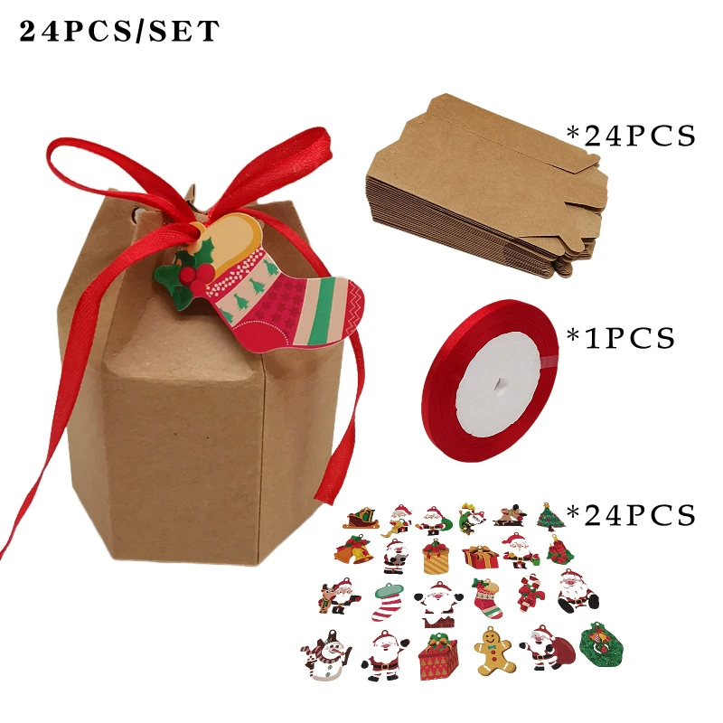 24 коробки рождественских конфет крафт-бумаги шестиугольные коробки в канун Рождества