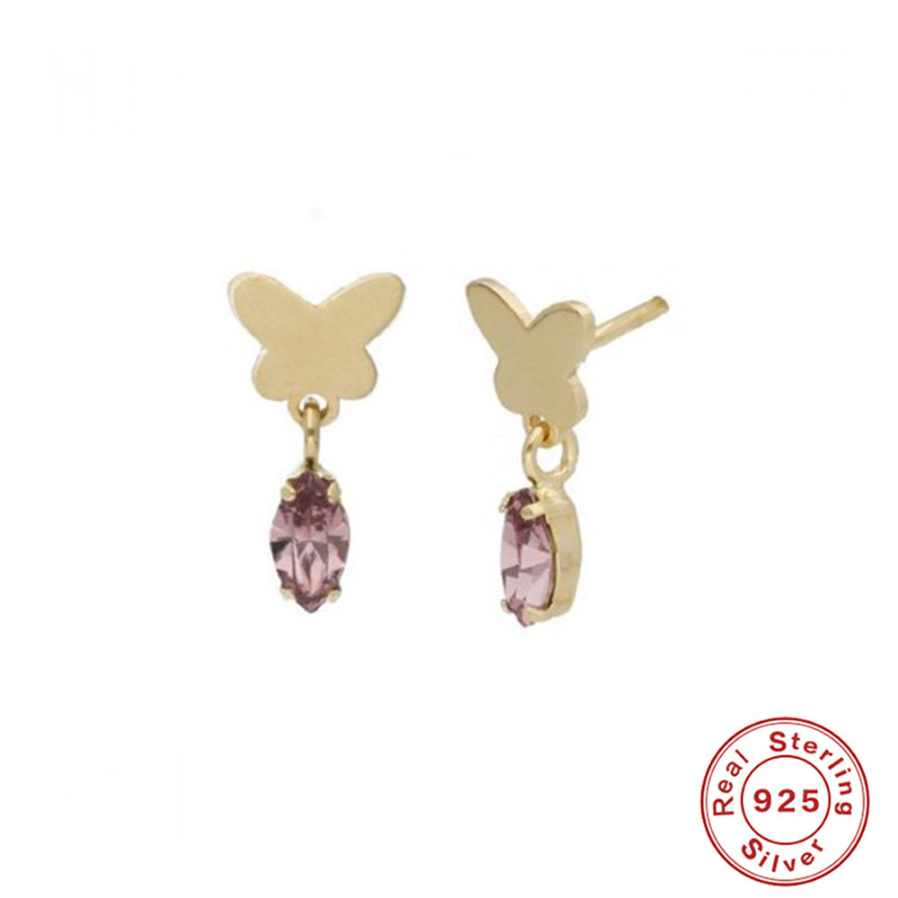 Fashion Butterfly Sterling Silver Plating Zircon Drop Earrings 1 Pair