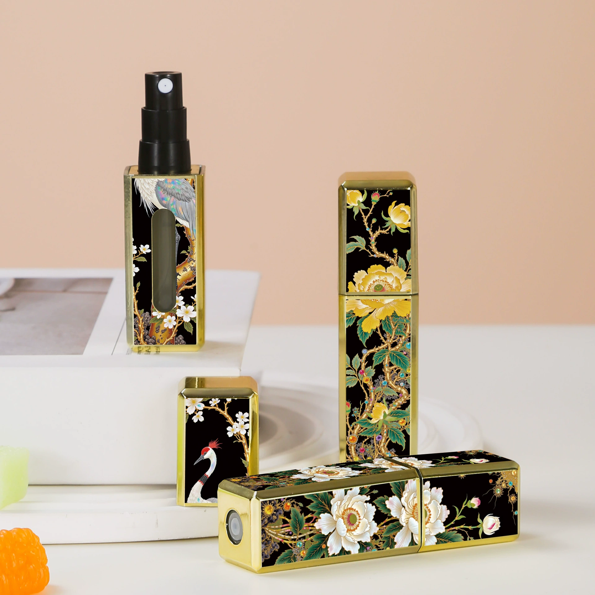 Пробник парфюмерного флакона 5 мл, черный золотой, высококачественный квадратный, портативный, для путешествий, с прямым дозатором для перезаправки.
