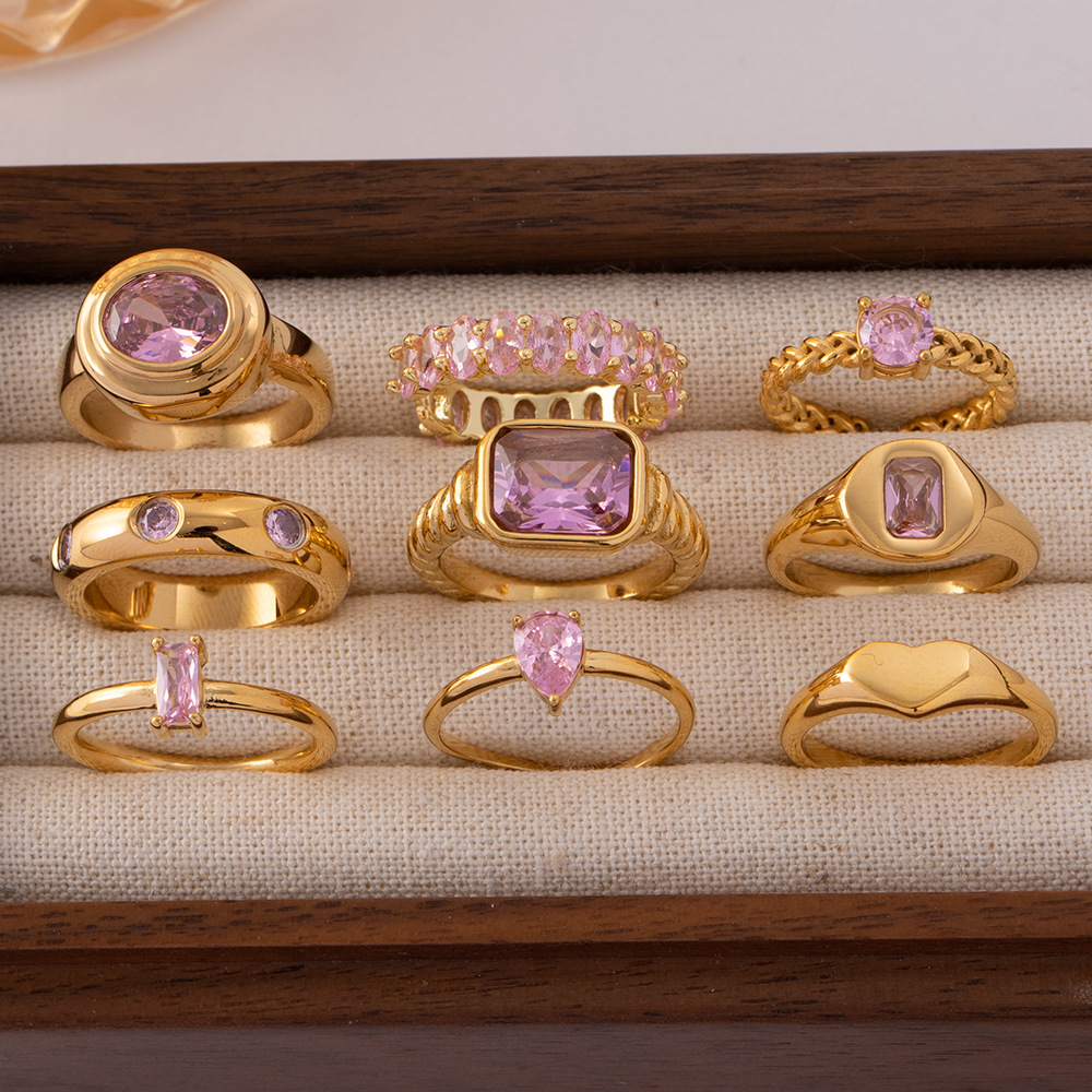 Fashion Geometric Stainless Steel Plating Zircon Gold Plated Rings display picture 2