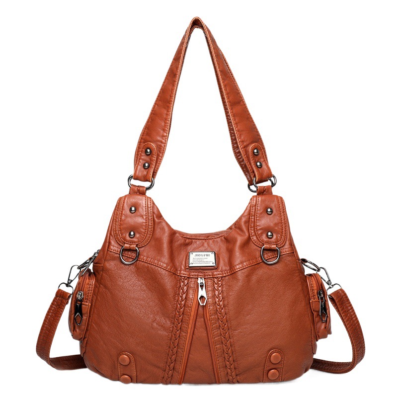 Bolso de hombro de mujer de cuero lavado europeo y americano 2021 nueva mochila de mujer de mediana edad de cuero suave bolso de mensajero de hombro práctico