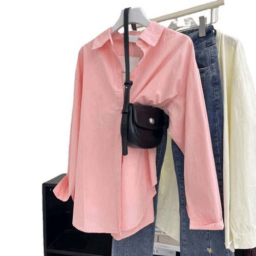 A niche retro loose early spring versatile minimalist cotton casual temperament stylish design long-sleeved shirt