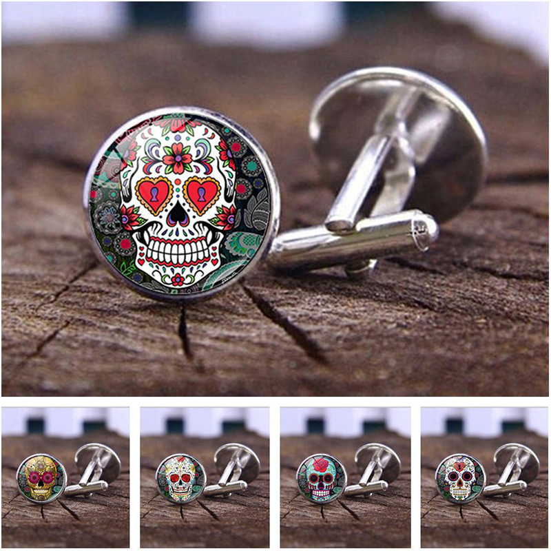 Cross-Border New Mexican sugar skull men's cufflinks fashion creative accessories silver French shirt cuff cufflinks