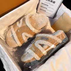【章若楠同款】GGCC【真毛原标】路易暖茶2025勃肯半拖鞋女毛毛拖