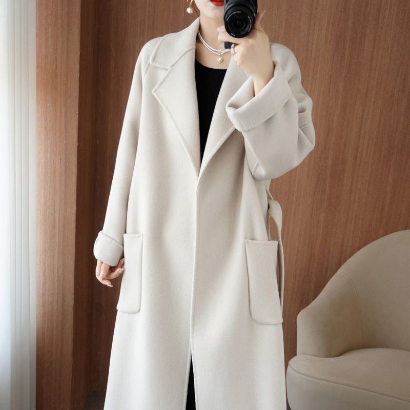 100%纯羊毛双面呢羊绒大衣女冬中长款宽松时尚加厚女士羊毛呢外套|undefined
