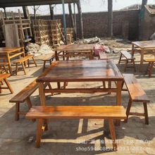 老榆木实木方桌餐桌茶桌风化旧木板八仙桌复古禅意民宿饭店餐桌椅