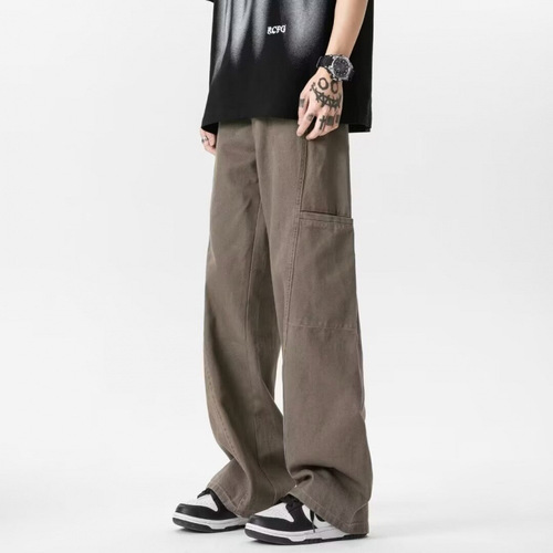 Cross-border American workwear jeans men's retro high-end design straight tube high street loose casual wide-leg pants women 