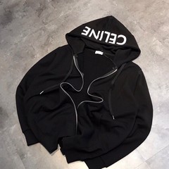 Jimo スウェットシャツ CEL トレンディなブランドプリントジッパースウェットシャツジャケットテリーフード付きトップシンプルなオールドマネースタイル男性と女性