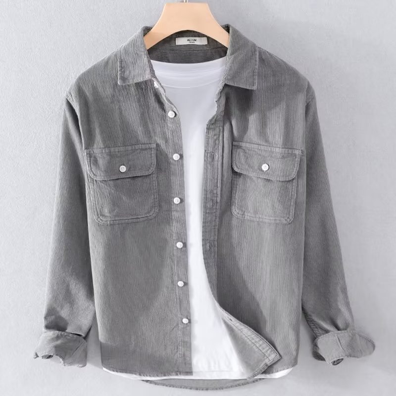 Camisas japonesas de camisa de manga larga de terciopelo para hombres primavera y otoño de color sólido chaqueta de rayas ropa casual para hombres chaqueta de moda