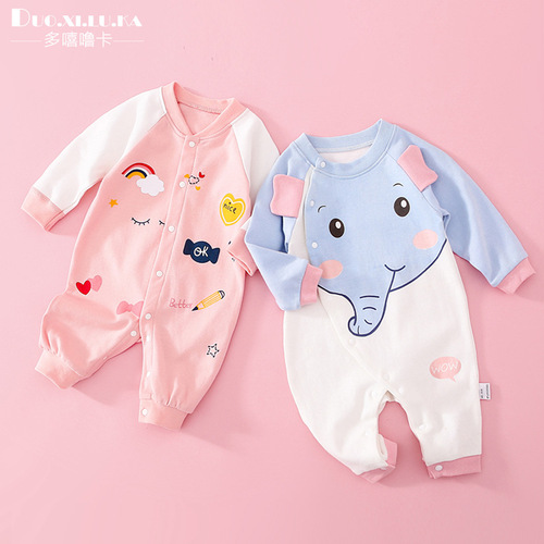 A drop-shipping baby onesie, spring and autumn pure cotton baby rompers, newborn baby men's and women's fart coveralls