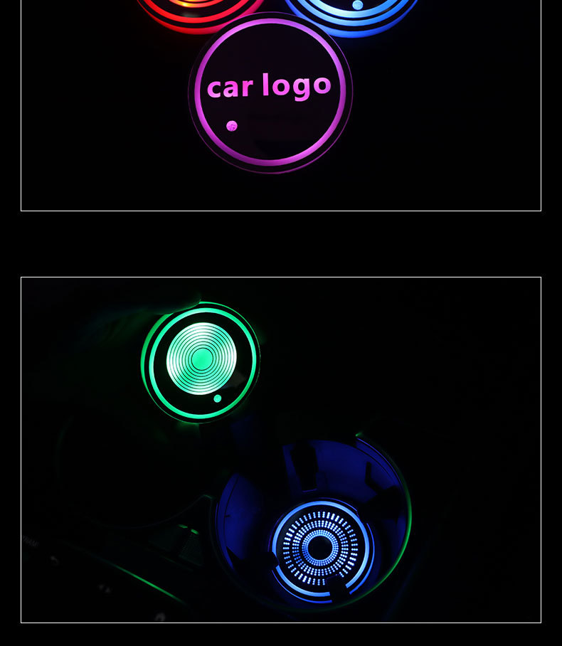 Car Led Luminous Water Coaster, Colorful Water Coaster, Car Atmosphere Light, Solar USB Charging, Anti-Slip Coaster