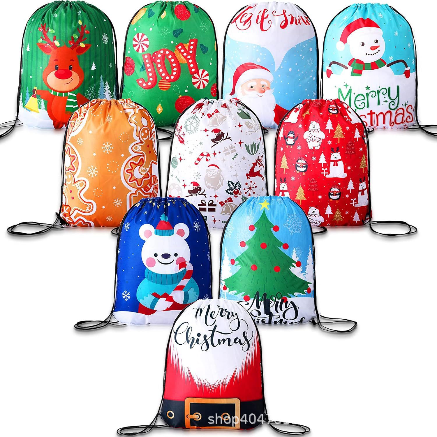 圣诞节三双肩抽绳背包袋子便携收纳袋涤纶手提抽绳袋束口袋