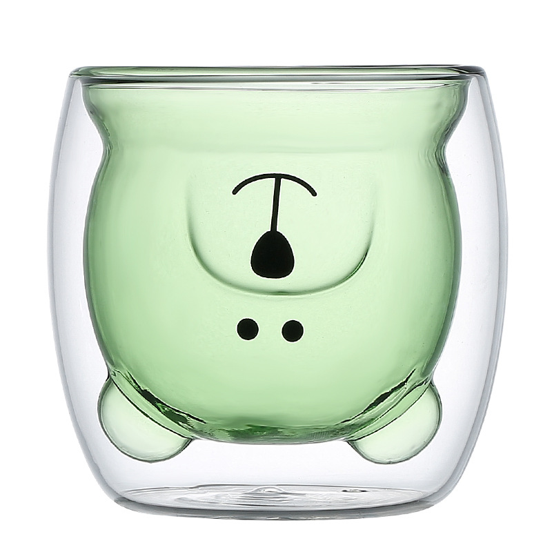Taza de vidrio de borosilicato de doble capa, diseño de oso lindo, ideal para leche, café, jugos y bebidas frías o calientes