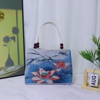 云南民族风手提包刺绣包珠珠手提包包双拉双面绣花包孔雀图案