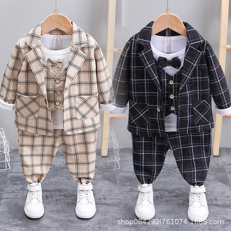Boys' Small Suit Three-Piece Set Small Boys' Baby Dress Suit Spring and Autumn Men's Children's Wear 0-1-2-3-4-5 Years Old