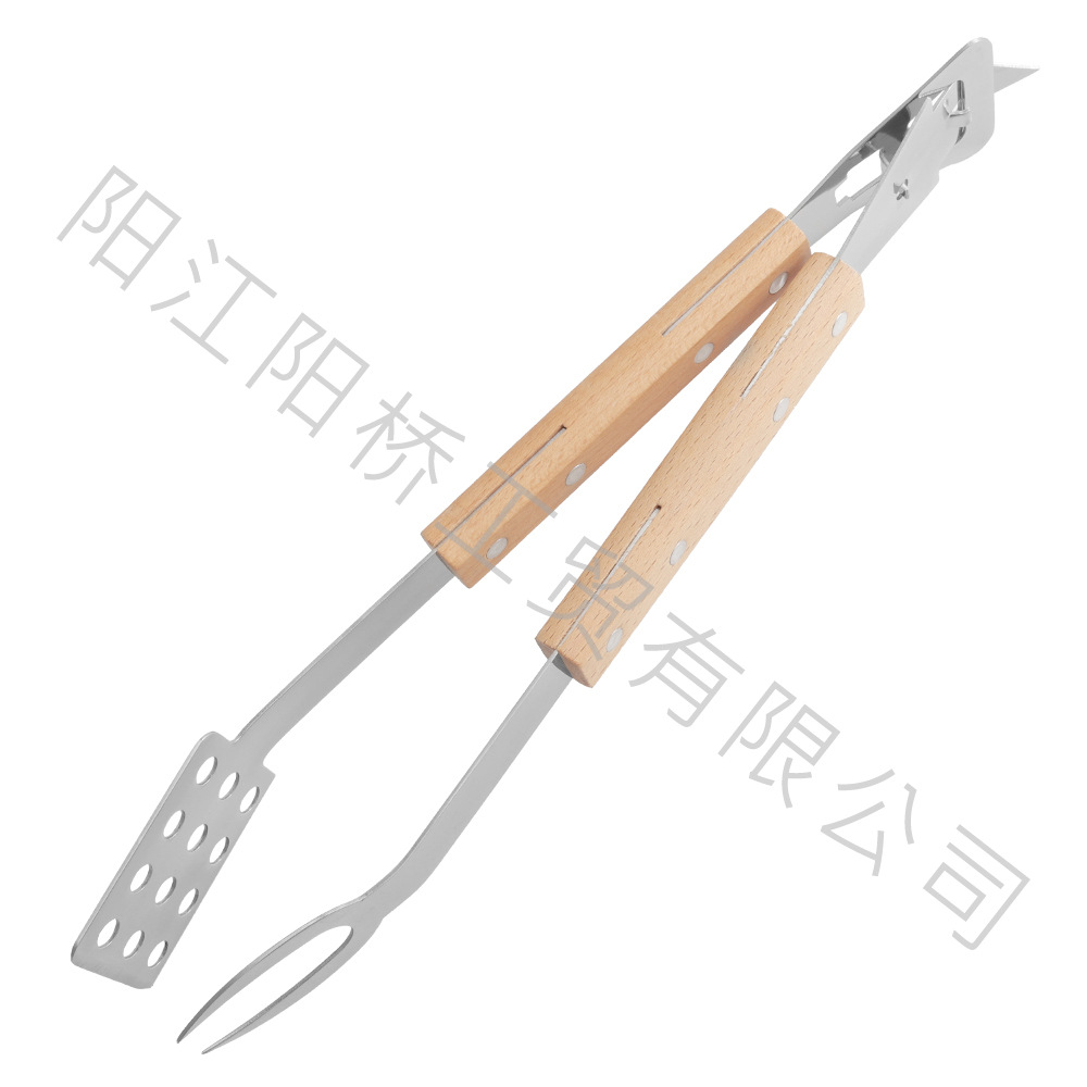 Ventas transfronterizas calientes de acero inoxidable horquilla de barbacoa al aire libre herramientas de barbacoa multifuncionales desmontables abrazadera de alimentos