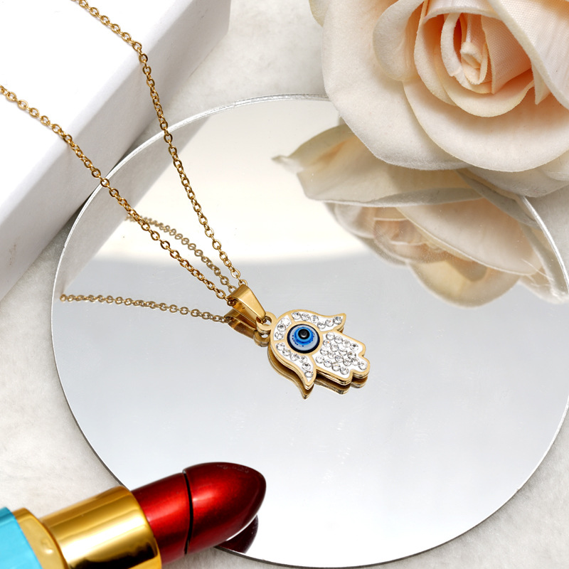 Fashion Devilu0027S Eye Palm Stainless Steel Inlay Rhinestones Necklace 1 Piece