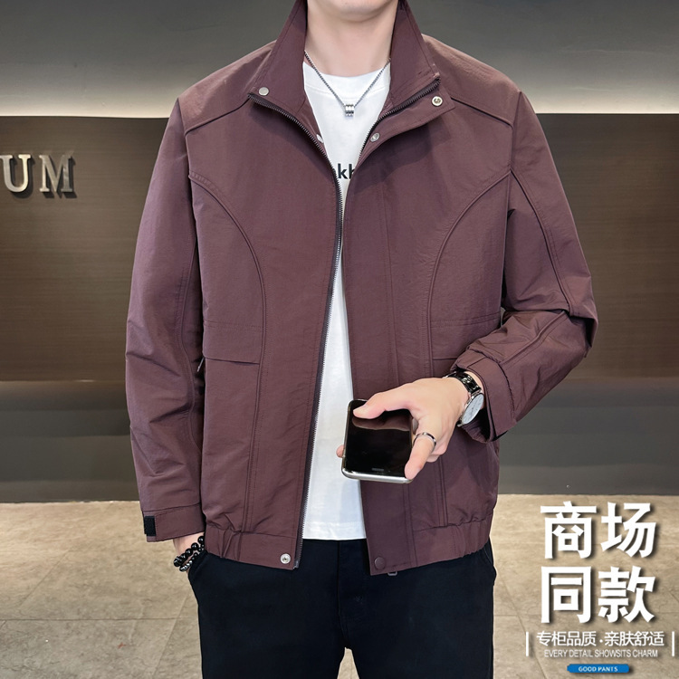 夹克男立领春秋季2025新款休闲纯色美式百搭外套潮流商务工装上衣|undefined